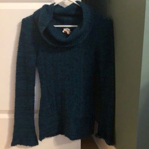 Cowl neck blue and black sweater